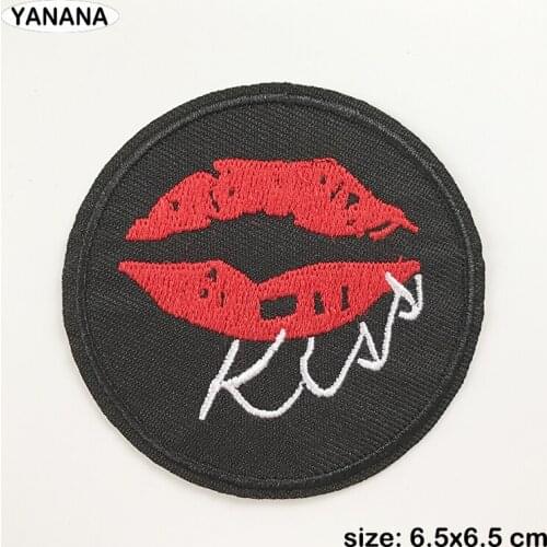 Kiss Red lips Iron On Embroidered Clothes Patches For Clothing Stickers Garment