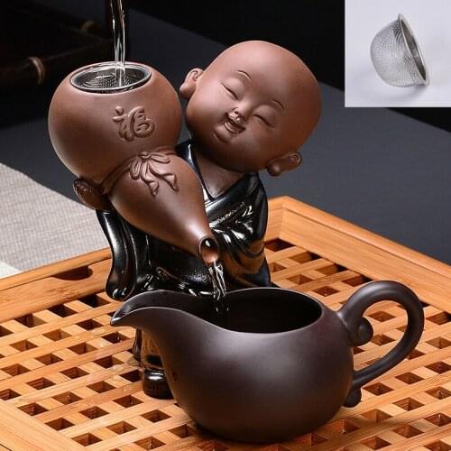 Funny tea accessories tea filter stainless steel net tea filtration production boutique monk tea pet sculpture tea set zisha cup