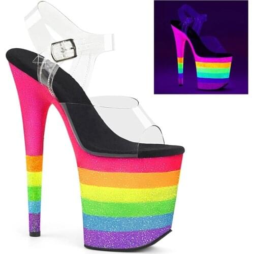 Women Sandals Fashion 20CM Thin High Heels Sandals Shoes PVC Buckle Strap waterproof Rhinestone Bling Party womens shoes 2020