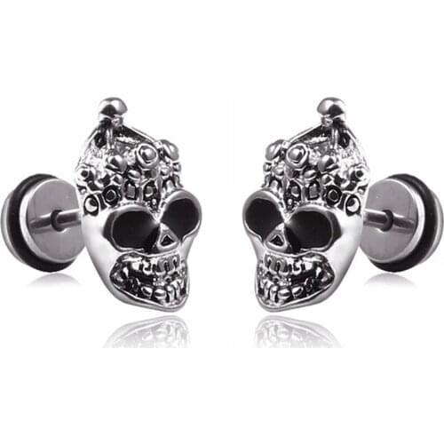 Punk crown zircon skull stainless steel stud earring for men women jewelry small vintage brinco masculino e-girl accessories
