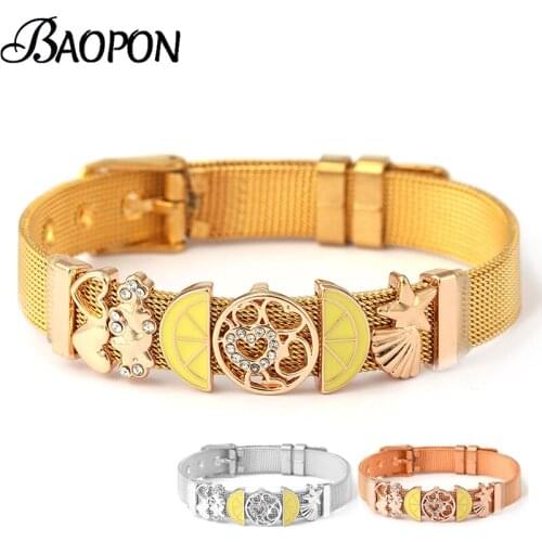 Gold Color Stainless Steel Strap Mesh Bracelet For Women Original Lemon Heart Starfish Beads Bracelets Bangle Jewelry 2021 New