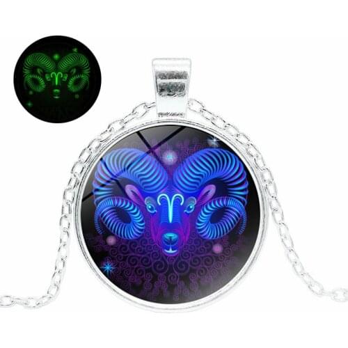 Zodiac Signs Glow in the Dark Necklace with Silver Color 12 Constellation Cancer Gemini Pendant Choker Necklace for Women