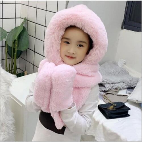 Mom and me Winter hat women double thick hat scarf gloves one three-piece Korean version parent-child thickening scarf students