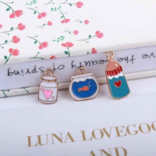 10 pcs Oil Drop Glass Honey Jar Babys Bottle Enamel Charms Bracelet DIY Gold Metal Pendant Earring Jewelry Accessories YZ281
