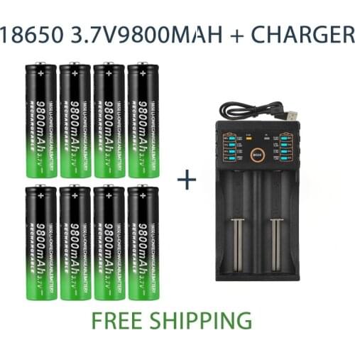 18650 Battery Rechargeable Battery 3.7V 18650 9800mAh Capacity Li-ion Rechargeable Battery For Flashlight Torch Battery+Charger