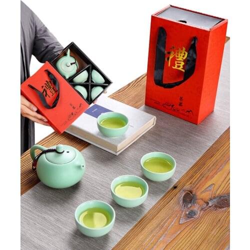 2sets/lot Set of tea set for Dingyao Kung Fu opening activities gift with hand custom logo portable travel tea set
