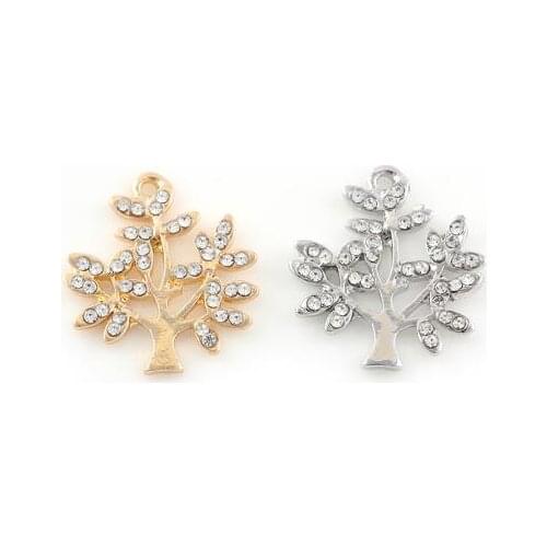 20PCS/lot 20x21mm (Gold,Silver Color) Rhinestones Life Tree Pendant Charms DIY Accessory Fit For Floating Locket Jewelrys Making