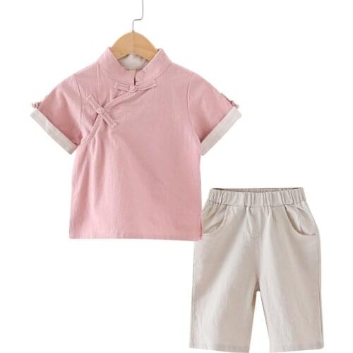 2019 Summer Boys Taichi Uniform National Style Children Tang Set Cotton Chinese Cosplay ChildrenS Han Suit Kids Clothes SL1051