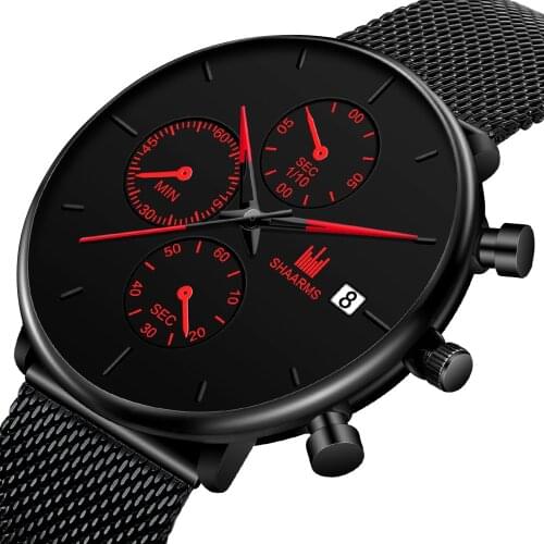 2020 New High Quality SHAARMS Mens Earth Quartz Watch Sleek Minimalist Decoration Personality Round Mesh Belt Calendar Watch