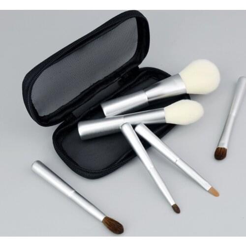 Mini portable 6 makeup brushes with bag, fiber hair beauty tools, sliver white makeup brushes