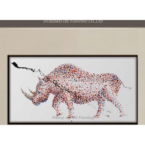 Abstract Rhino Painting Hand Painted Oil Painting On Canvas For Living Room Wall Decoration Bull Painting Modern Pictures