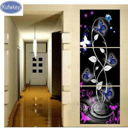 Diamond picture,Triptych Diamond Painting"shine Butterfly"Full Square / Round 3d embroidery birds Cross stitch,mosaic Diamond