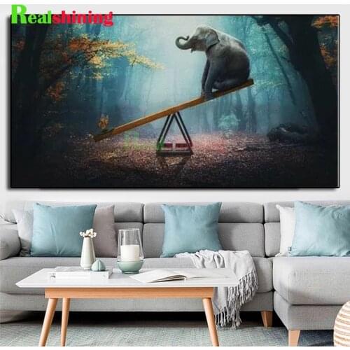 Diamond painting Large, forest elephant, butterfly sitting on rocker 5d diy handmade embroidery full square round drill N2007