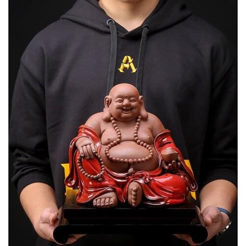 Large Lucky Maitreya Laughing Buddha Decorative Statue Chinese ceramic lucky ornaments High-end home living room office statue