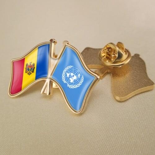 United Nations and Moldova Crossed Double Friendship Flags Lapel Pins