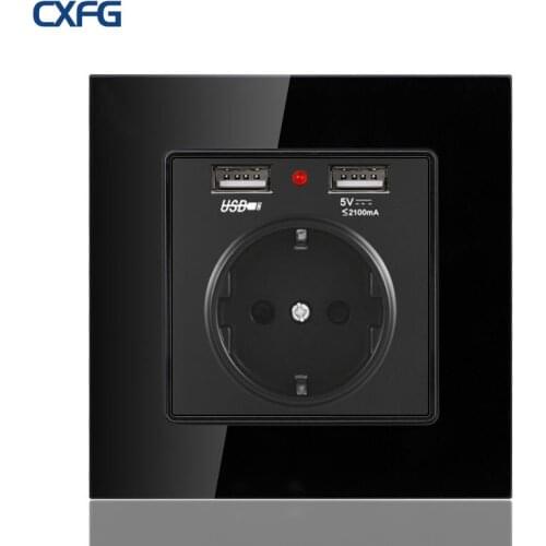 CXFG EU Standard USB Socket High-End Glass Wall USB Power Socket, Exquisite Socket For Bedroom And Kitchen,AC 110V-250V 16A