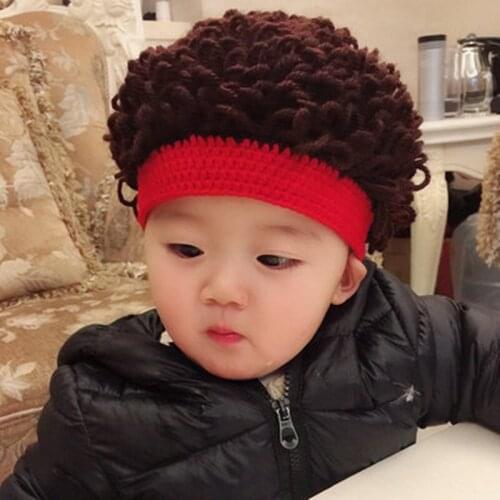 Pure Handmade Children Knitted Spring And Autumn 6-12 Months Newborn Baby Hat Boy Girl Baby Wig Hat Winter Tide