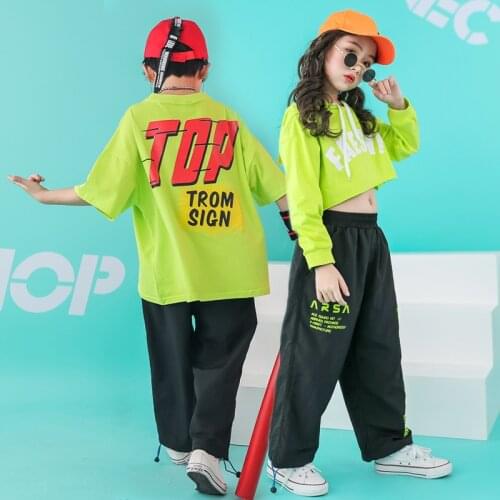 Children Hip Hop Dance Costume Cropped Hoodie Sweatshirt T Shirt Casual Pants for Girls Boys Ballroom Clothes Wear Dancewear