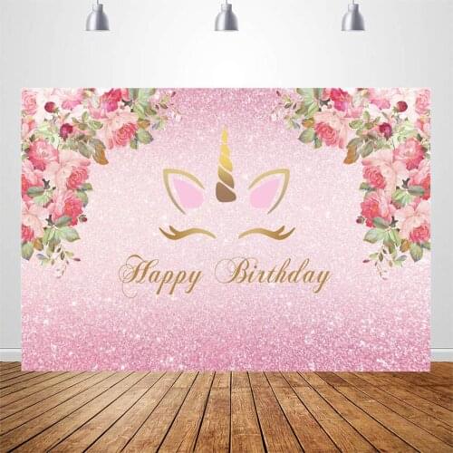 Unicorn Backdrop for Birthday Party Pink Glitter Unicorn Flower Backdrops Photo Shoot Party Photography Background Photo Booth