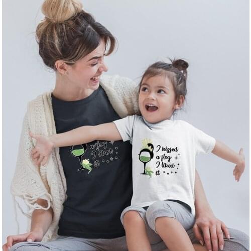 Disney Kawaii Family Matching Clothes Fashion T Shirt Black White T-Shirts Adult Unisex Harajuku Wine Glass Princess Outdoor Tee