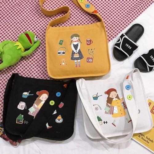 New Canvas Bag Student Women Shoulder Messenger Printing Girls School Large Capacity Beach Eco Folding Shopping Bags