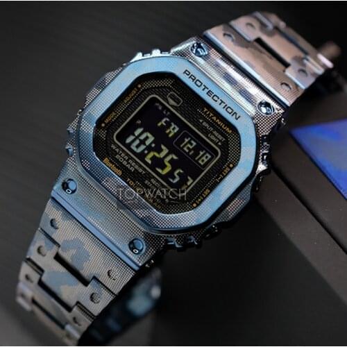 New Ice Blue Camouflage 316L Stainless Steel Watchbands and Bezel For 5600 GWM5610 GW5000 Watch Strap and Case With Tools