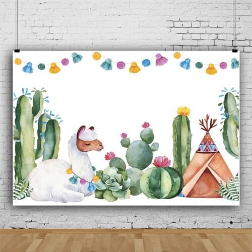 Cactus Tent White Alpaca Children Background Decoration Photography Studio Kids Birthday Party Photo Backdrop Cloth