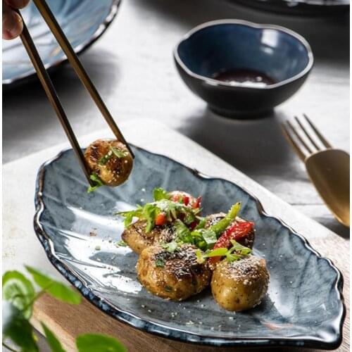 Japanese-Style Ceramic Retro Leaf-Shaped Plate Home Restaurant Shallow Mouth Sushi Dessert Creative Simple Leaf Plate Tableware