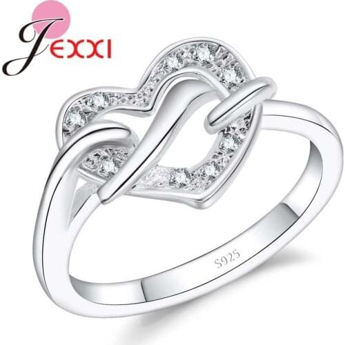 Romantic Women New Year Valentine Day Jewelry Gift Fine 925 Sterling Silver Heart Rings for Wedding Bridal Hot Hollow Anel