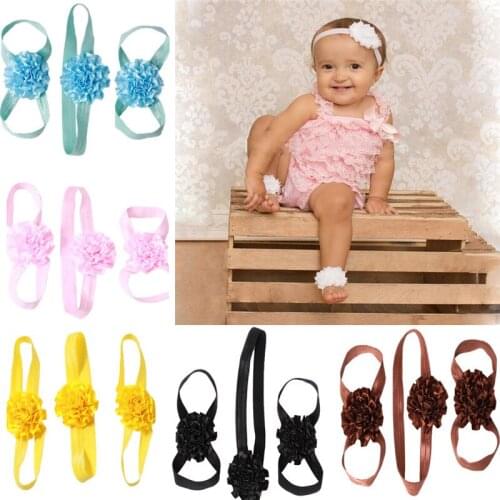 Baby Girl Flower Headwrap Set European Elastic Floppy Belt Shoe With Headband For Newborn Baby 7 Colors