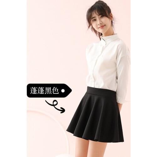 Summer Women High Waist Pleated A-Line Black Mini Skirt with Safety Pants Pure Cute Sweet