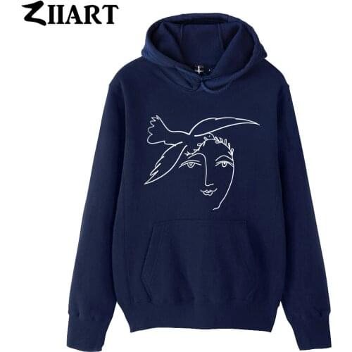 Man Boys Hoodie Picasso Peaceis Pigeon Peace Dove Olive Leaf Branch Couple Clothes Autumn Winter Fleece ZIIART