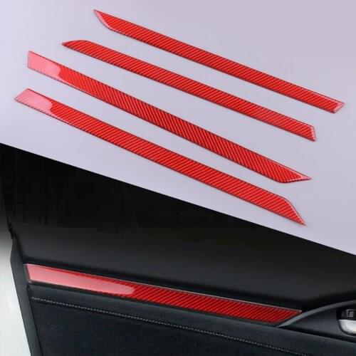 1 Set Car Interior Door Sticker Strip Red Carbon Fiber Fit For Honda Civic 10th 4 Door Sedan 2016 2017 2018 2019