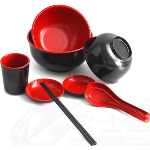 2016 New High-grade red and black melamine tableware dishes cup and spoon