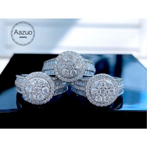Aazuo 18K Solid White Gold Real Natural Diamonds 2.0ct Full Diamonds Engagement Ring Gift For Woman High Class Banquet Party
