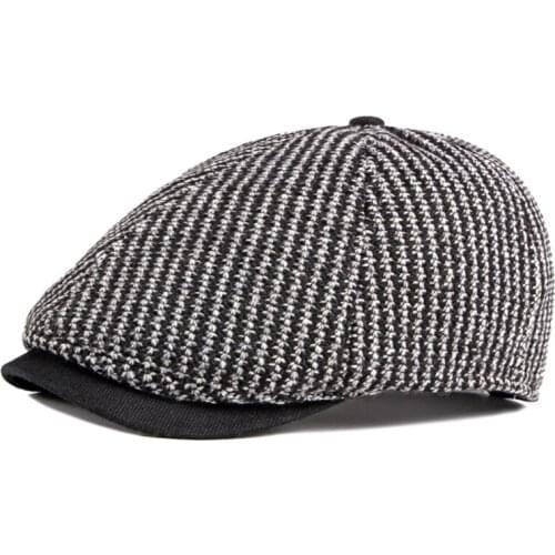 Autumn and Winter Womens Beret British Retro Cap Knitted Thick Warm Forward Cap Octagonal Cap