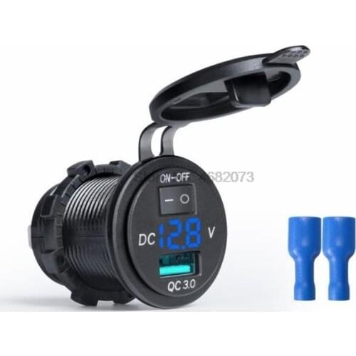 By DHL or Fedex 100pcs Quick Charge QC 3.0 USB Car Adapter Socket Outlet With ON-OFF Power Switch LED Voltage Display