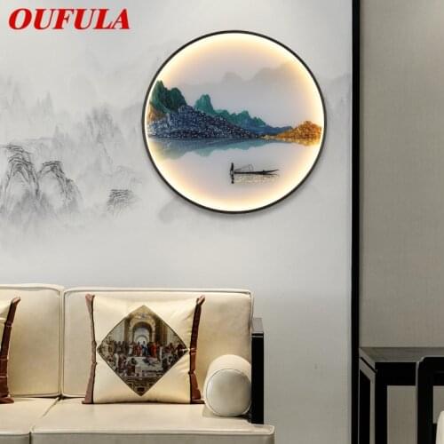 OUFULA Wall Lights Modern Landscape Painting LED Sconces Round Lamp Creative For Home Bedside