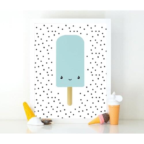 Ice Cream Canvas Print Gender Neutral Nursery Decor Cartoon Poster Nordic Painting Wall Picture Baby Kids Room Wall Art Decor