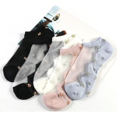 Crystal Silk Socks Womens Summer Jacquard Crystal Silk Socks Flower Cotton Bottom Silk Breathable Socks Factory Direct Sales