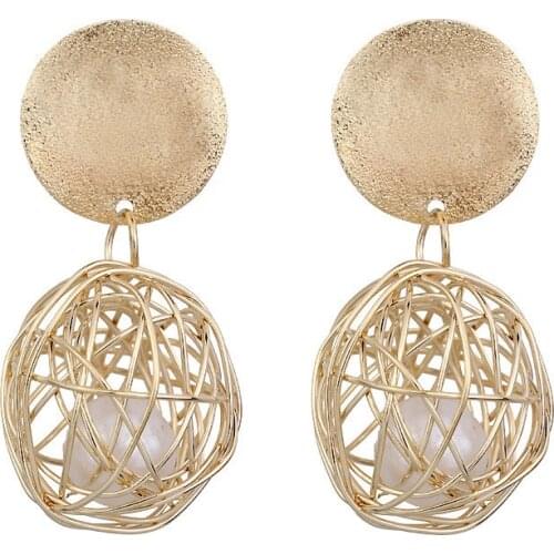 High quality trendy hollow simulated pearl drop earring for woman new round Korea cheap Christmas big dangle earrings jewelry