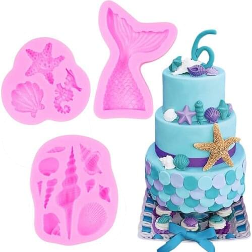 6Pcs/Set Mermaid Tail 3D Silicone Cake Mould Ocean Series Theme Gumpaste Chocolate Fondant Cake Candy Molds Cupcake Decor Tools