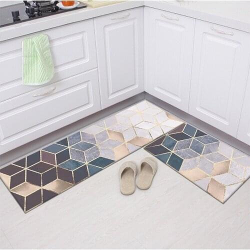 Nordic Kitchen Mat Diamond Stitching Pattern Kitchen Mat Wrinkle-Resistant Doormat for Entrance Door Long Strip Doormats Decor