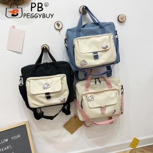 Preppy Style Teenager Girls Hit Color Shoulder Crossbody Bag Casual All-match Women Multi Layers Canvas Large Capacity Knapsacks