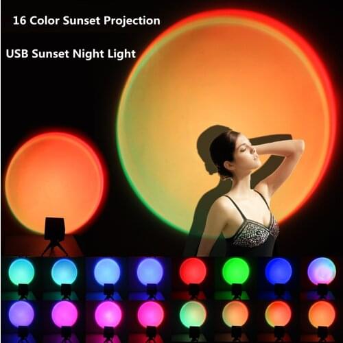 LED Night Light 16 Color Sunset Projection With 2.4G RF Remote Control USB Colorful Sunset Night Light Home Decor AC85-265V