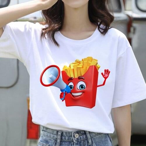 Chips Hamburger Print Tshirt Women Casual Tshirts Vintage Harajuku Tshirt Femme Funny Female Clothing T-shirt Girl Tops Tees