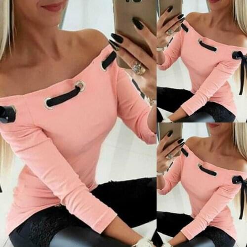 Womens Casual Long Sleeve Shirt Ladies Tops Off Shoulder T-Shirt Pullover