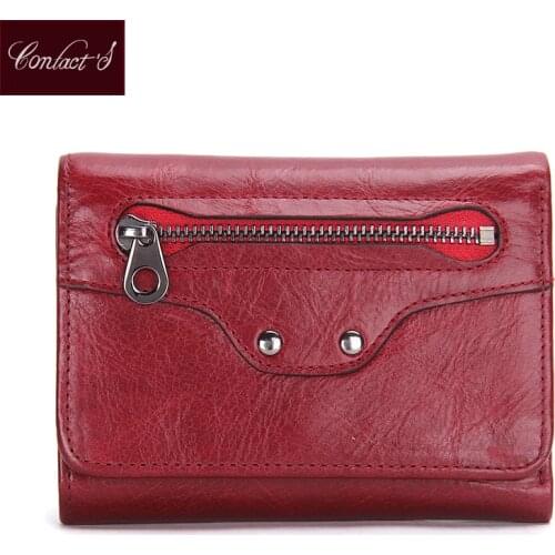 Contacts Genuine Leather Women Wallets Fashion Ladies Short Wallet Small Trifold Wallet Coin Purse Girl Card Holder Clutch Bag