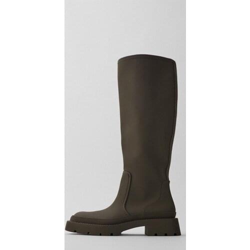 Womens Boots Summer below the Knee Boots Khaki Green Thick-Soled Rain Boots Boots Womens Autumn Slimming High Leg Boot