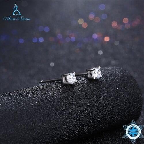 Ann&Snow New Arrival 925 Sterling Silver Earrings Clear CZ Push Back Stud Earrings For Women Fashion Jewelry Round Simple Style